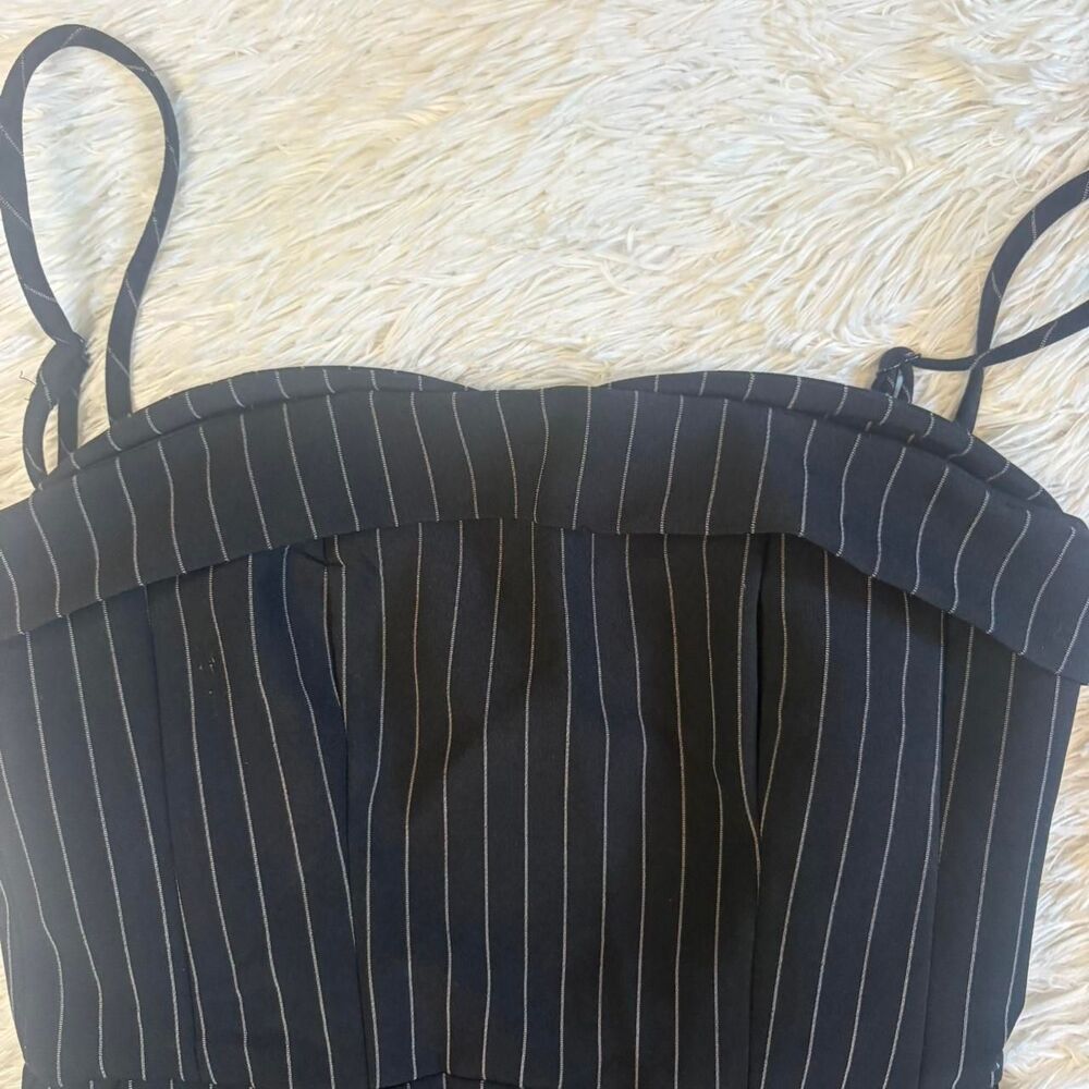 H&M Women's Black Pinstripe Straight Leg Jumpsuit Size S